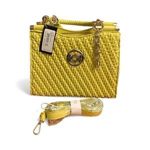 Bebe Erika Mini Shopper Handbag Lemon Yellow Crossbody Braided Handle NWT